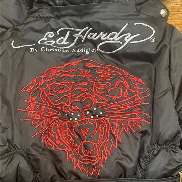 Limited edition Ed Hardy Christian Audigier puffer jacket with hood Adult Large - Picture 14 of 16
